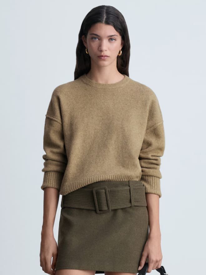 Cropped wool-blend knit sweater